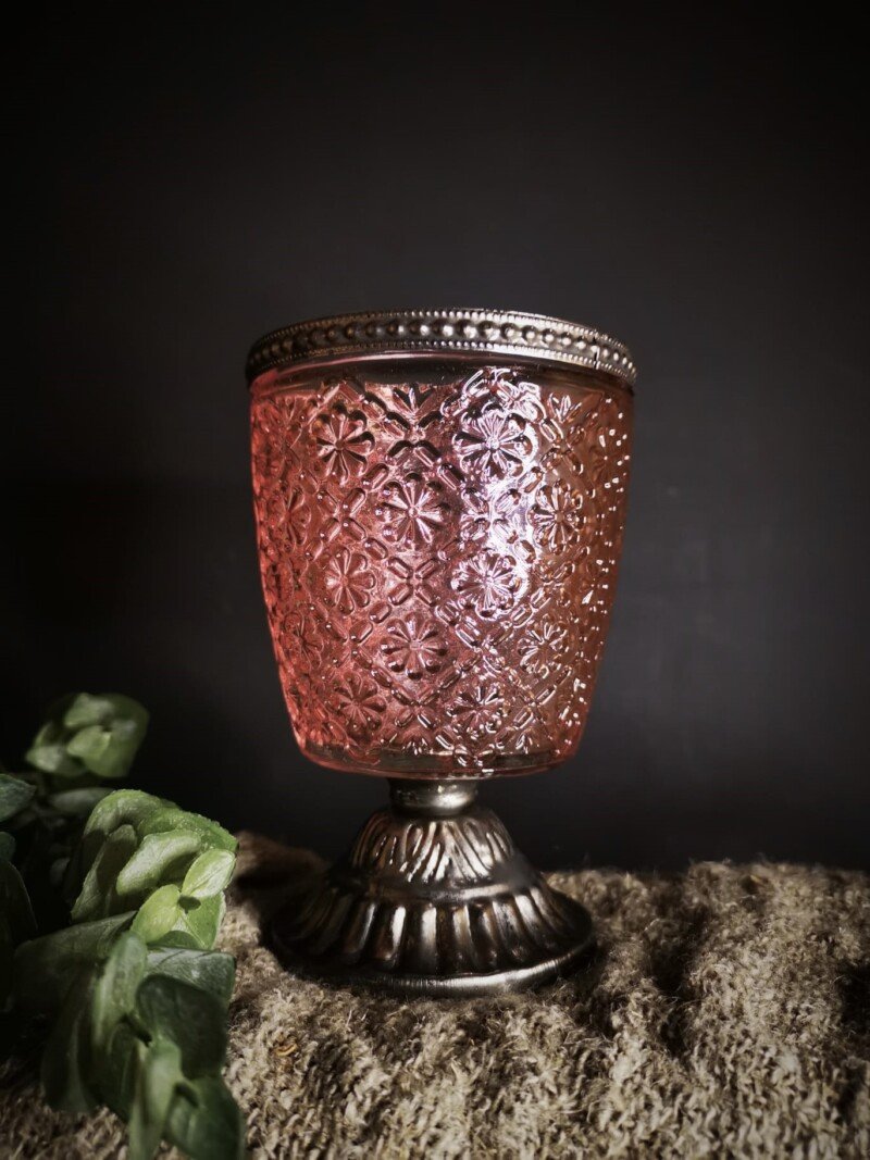 Windlicht roze met metaal