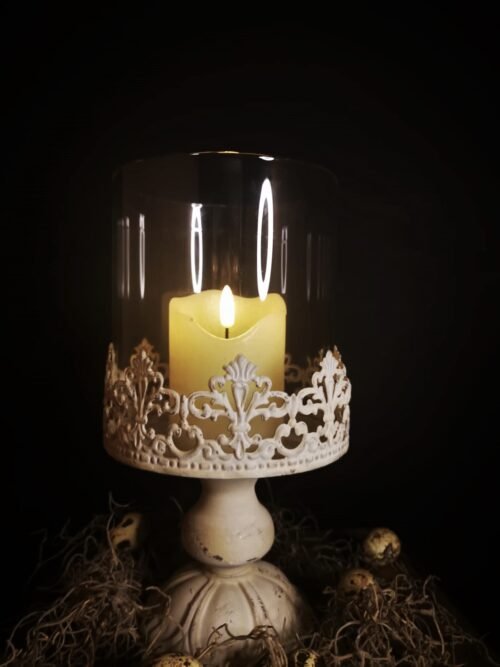 Wit metalen windlicht met glas