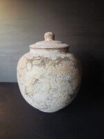 Grijze ronde pot met deksel