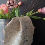 Shabby doekje lente eend met tulpen