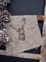 Shabby doekje rendier met guirlande dennenappels