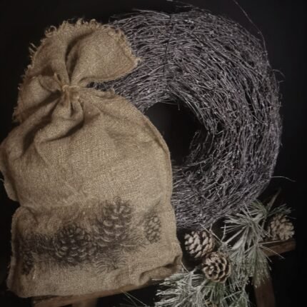 Jute zak kerst met dennenappel