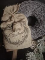 Jute zak kerst met krans en tekst