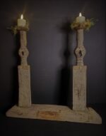 Oude houten duo kandelaar rond