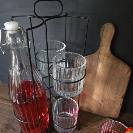 Flessenrek met fles en 4 glazen