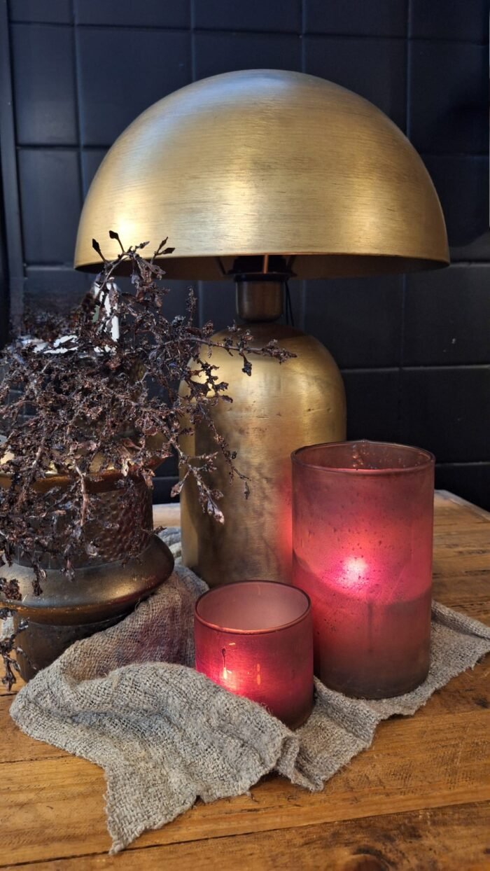 Landelijke messing Toad lamp op houten tafel