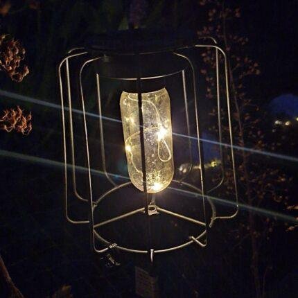 Solar tuinlamp op prikstok met glazen pot – Landelijke sfeerverlichting foto 2