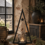 Zwart windlicht kerstboom – 35 cm