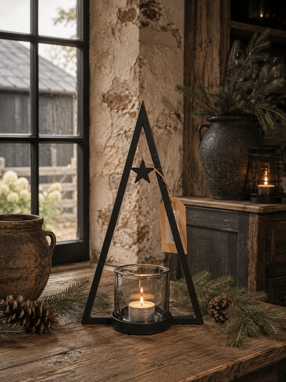 ChatGPT Image 8 aug 2026, 22_01_45 Zwart windlicht kerstboom – 35 cm - Afbeelding 1