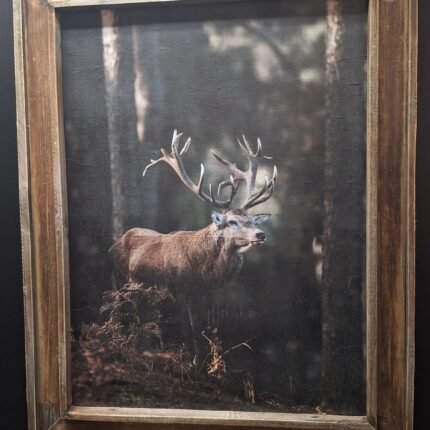 Landelijk interieur met stoer schilderij van een eland in het bos