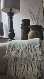 Woonplaid van gerecycled Katoen - zwart/creme - Afbeelding 3