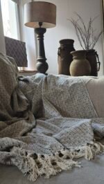 Woonplaid van gerecycled Katoen - zwart/creme
