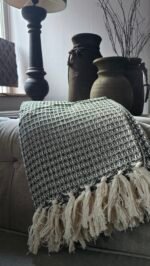 Woonplaid van gerecycled Katoen - creme/groen