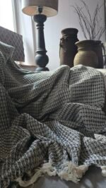 Woonplaid van gerecycled Katoen - creme/groen - Afbeelding 2