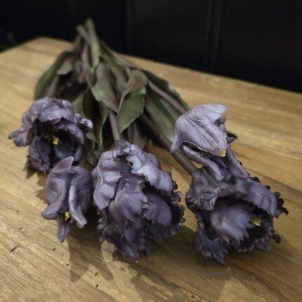 Papegaai kunsttulp dark purple 40cm donker blad