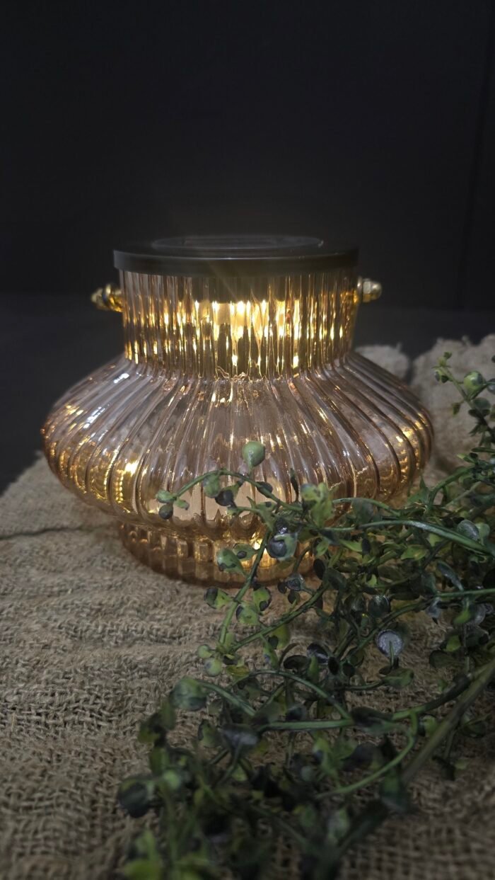 Solar lantaarn glas 16 cm – Landelijke sfeerverlichting in glas - Afbeelding 2