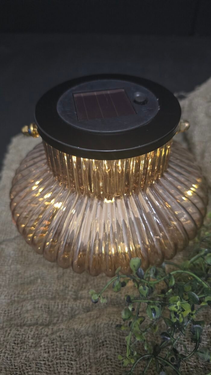 Solar lantaarn glas 16 cm – Landelijke sfeerverlichting in glas - Afbeelding 5