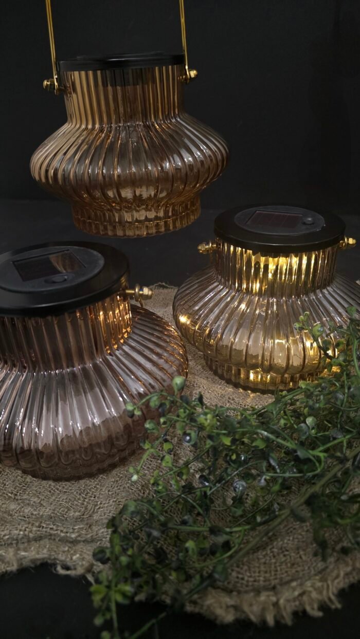 Solar lantaarn glas 16 cm – Landelijke sfeerverlichting in glas - Afbeelding 1