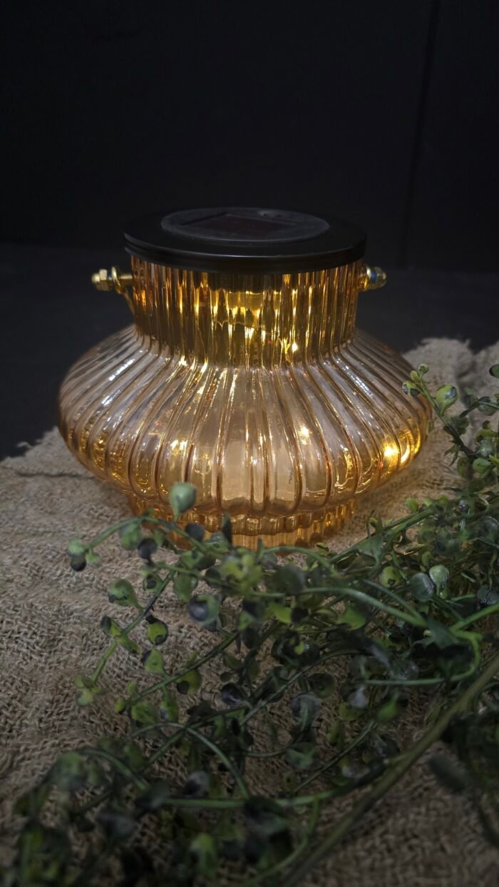 Solar lantaarn glas 16 cm – Landelijke sfeerverlichting in glas - Afbeelding 4