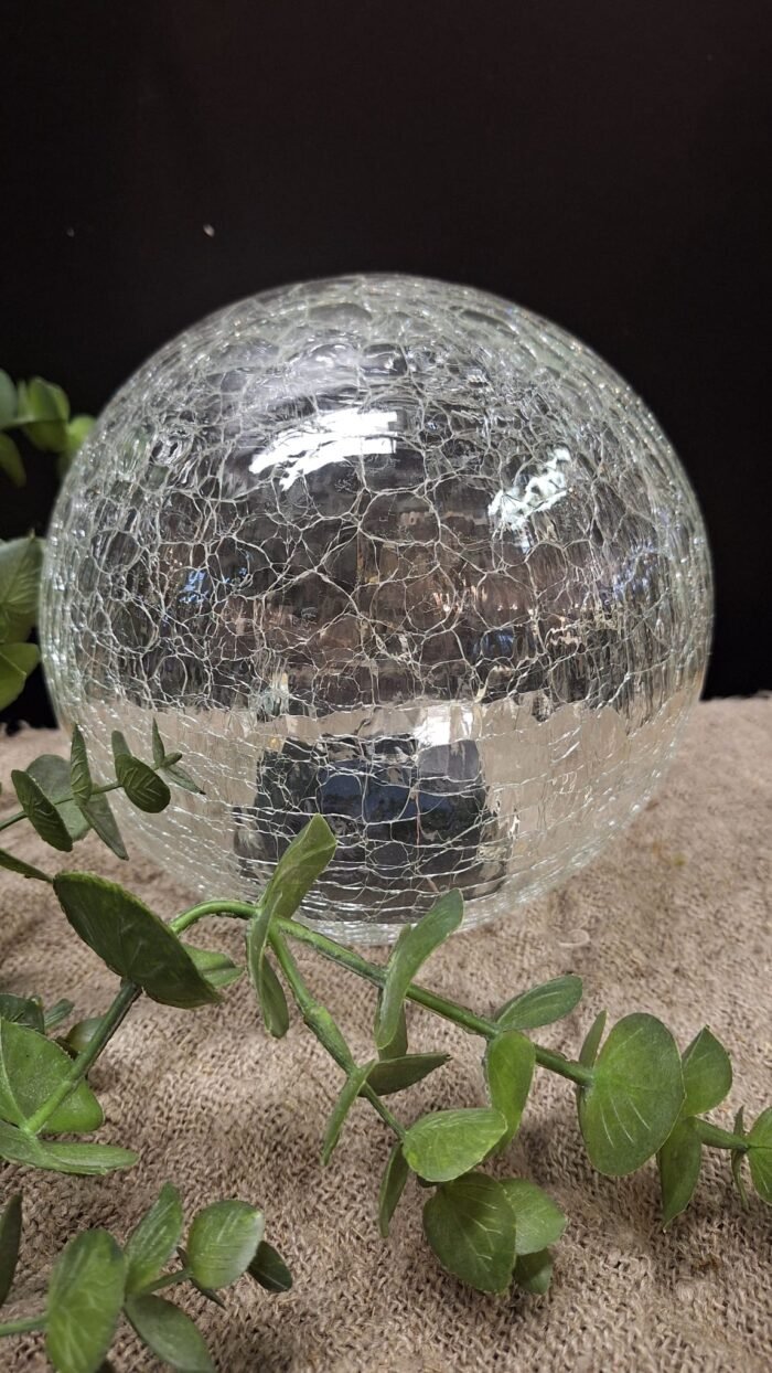Solar lichtbol van crackle glas met eucalyptusdecoratie