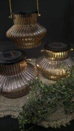 Solar lantaarn glas 16 cm – Landelijke sfeerverlichting in glas