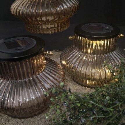 Solar lantaarn glas 16 cm – Landelijke sfeerverlichting in glas