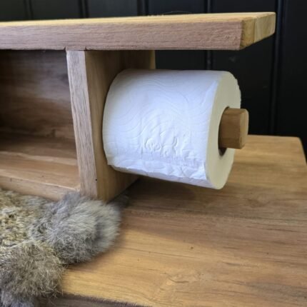 Houten toiletrolhouder met opbergvak