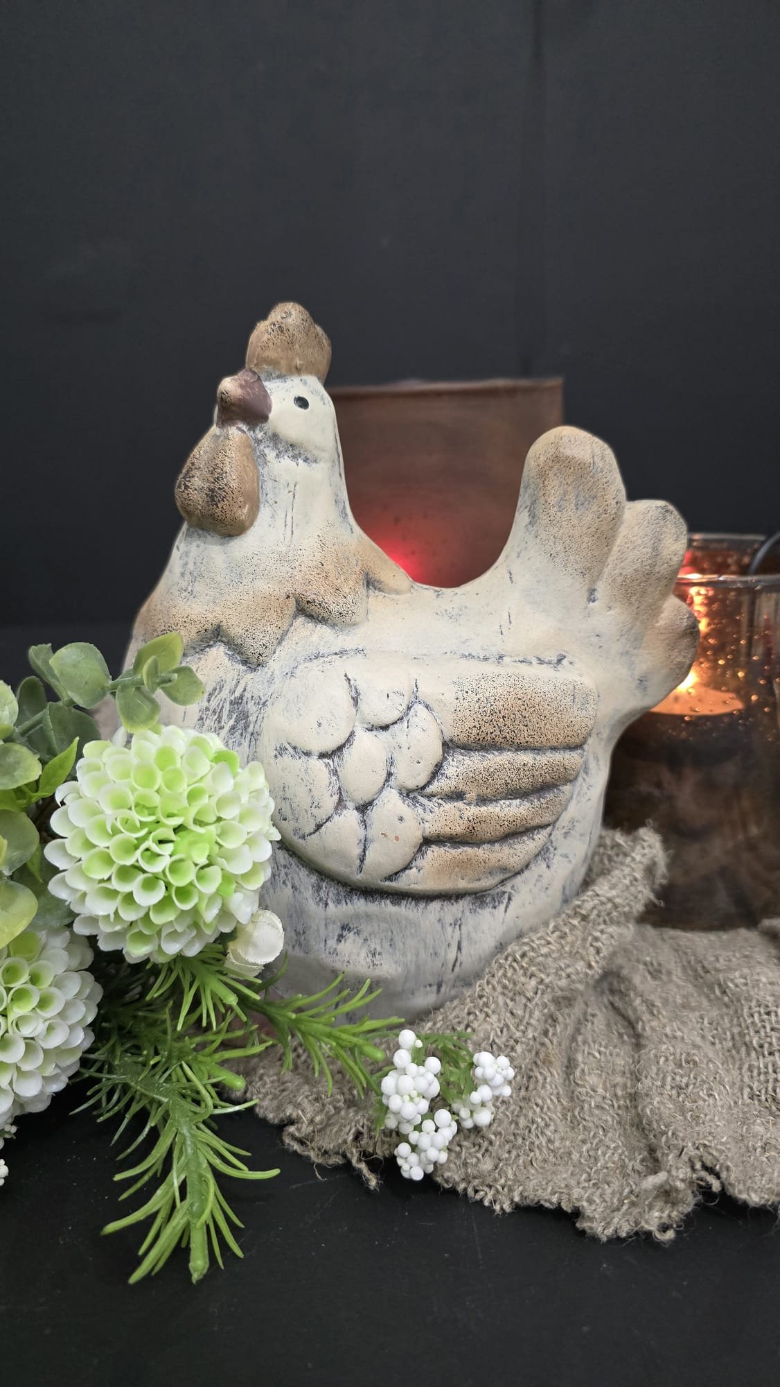 beige-kip 1 Beige kip voor een roestwindlicht