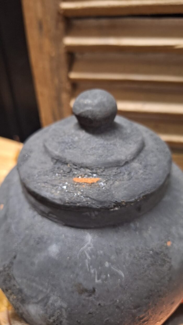 zwarte sobere pot met deksel