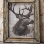 Schilderij Hertenkop met houten frame M