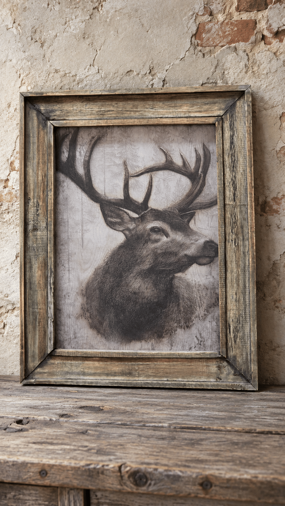 ChatGPT-afbeelding 30 sep 2026, 18_21_08 Schilderij Hertenkop met houten frame M - Afbeelding 1