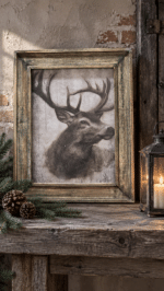 Schilderij Hertenkop met houten frame M - Afbeelding 2