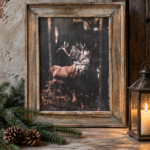 Schilderij hert met houten frame