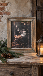 Schilderij hert met houten frame