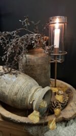 sobere roestige kaarsenhouder met windlichtglas