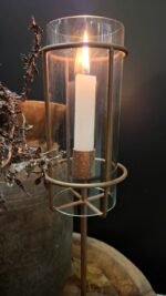 kaarsenhouder roest met glas sober wonen