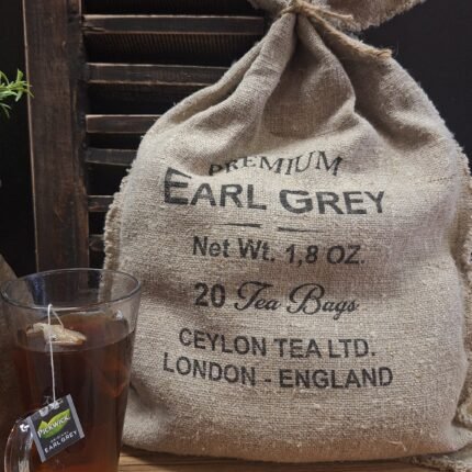 Shabby decoratie zak met earl grey thee sfeer