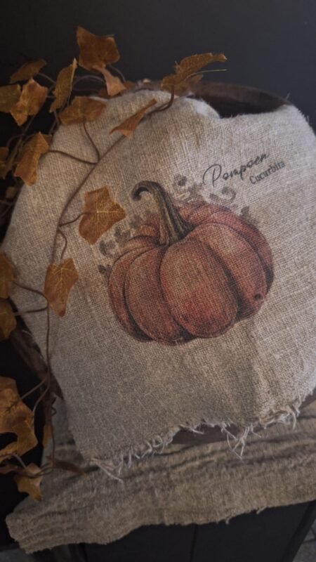 Shabby doekje pompoen kleur detail-1