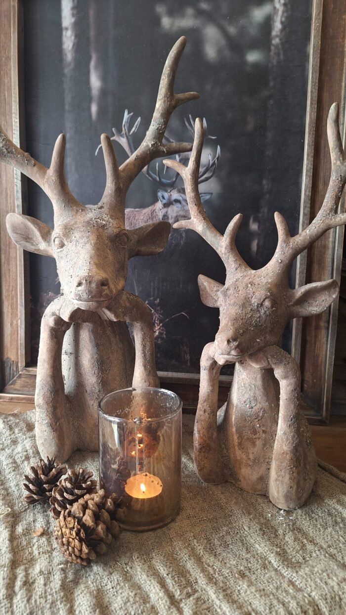 Keramiek Hert Beeld Beige – Landelijke Kerstdecoratie