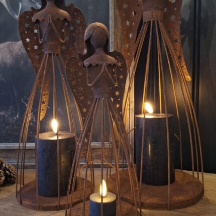 Set van 3 metalen engelen in roestlook landelijke decoratie