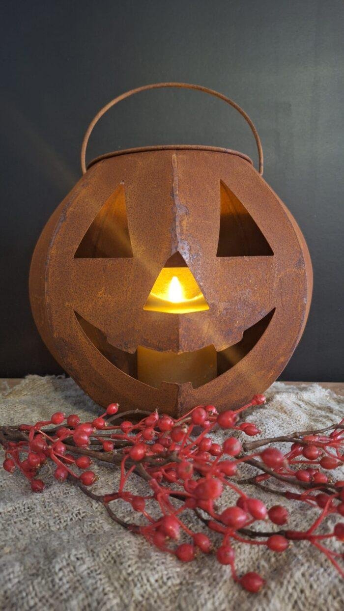 Halloween decoratie metalen pompoen met roestkleur
