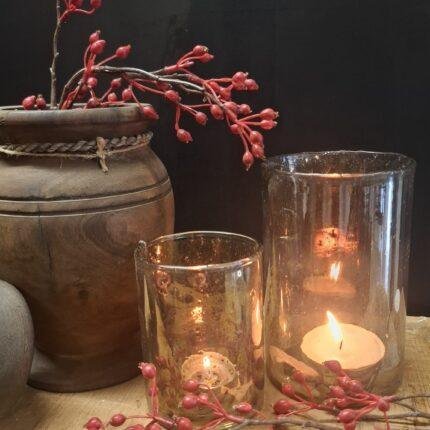 Kunst tak met rode besjes voor herfst- en winterdecoratie