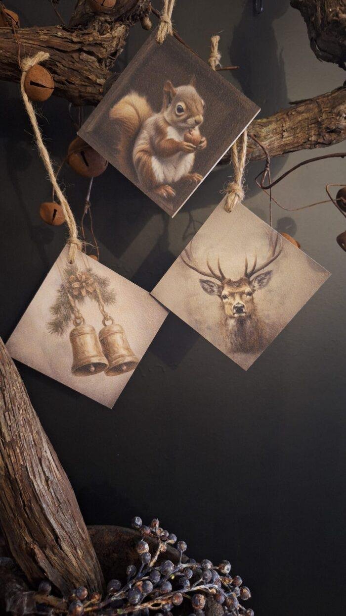 Mini deco hanger op MDF met UV-print en landelijke kerstdecoratie