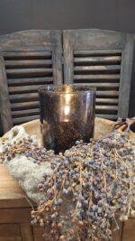 Detail warm bruin glas windlicht old brown met bubbels