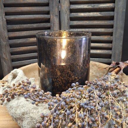 Detail warm bruin glas windlicht old brown met bubbels