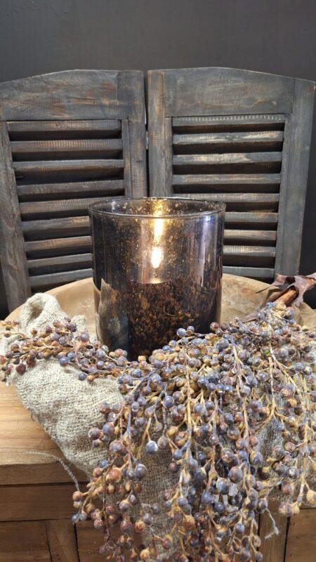 Detail warm bruin glas windlicht old brown met bubbels