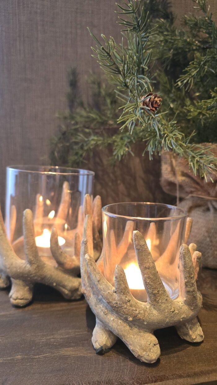 Gewei windlicht met glas - Afbeelding 1