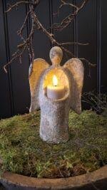 Rustieke engel kaarshouder met sfeerlicht
