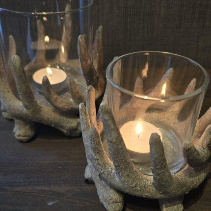 Gewei windlicht met glas