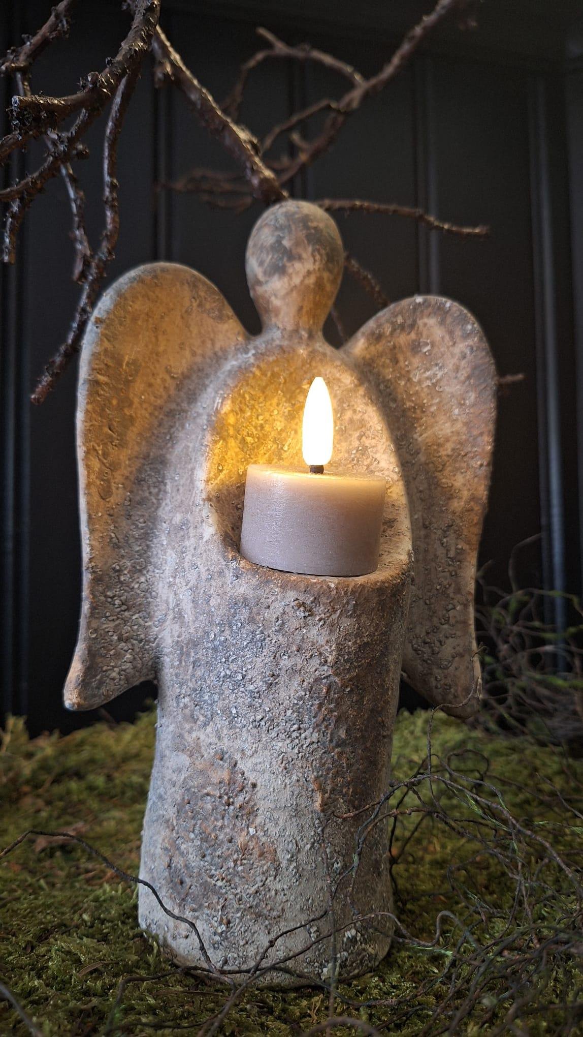 stenen-theelicht-engel Theelicht engel voor sfeervolle kerstdecoratie